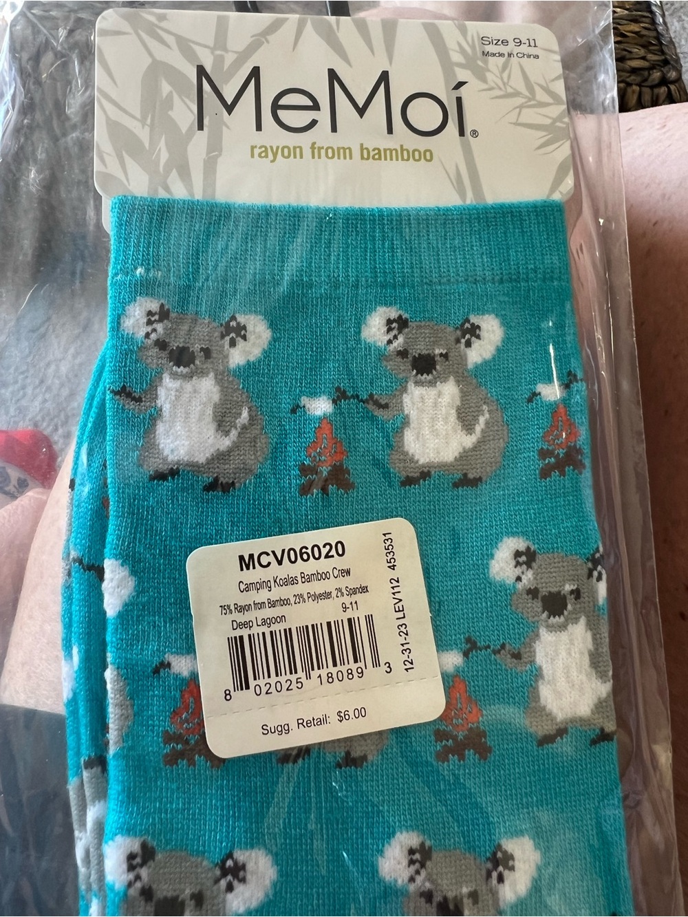 MeMoi Deep Lagoon Camping Koalas Bamboo Crew Socks